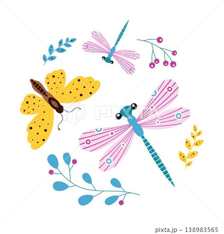 dragonfly and butterfly abstract vector illustration 138983565