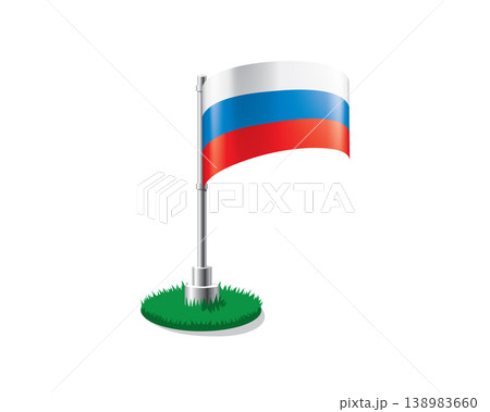 Russian flag on a flagpole mounted on the grass 138983660