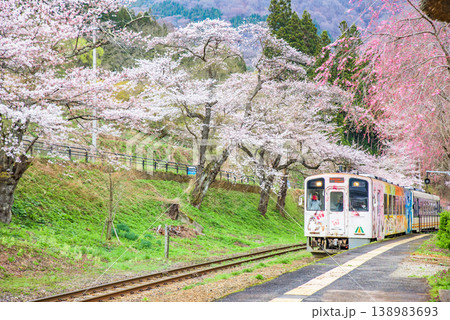 満開の桜 会津鉄道湯野上温泉駅 満開の桜 会津鉄道湯野上温泉駅 138983693