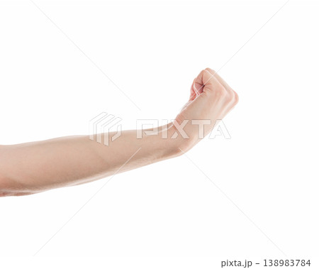 Young adult man hand fist gesture isolated on white Young adult man hand fist gesture isolated on white 138983784