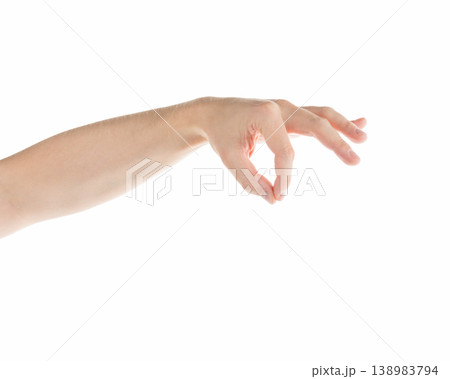 Adult man hand hold something with fingers isolated on white background Adult man hand hold something with fingers isolated on white background 138983794
