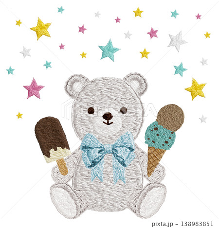 【シロクマとアイスと星】手刺繍イラスト素材 138983851