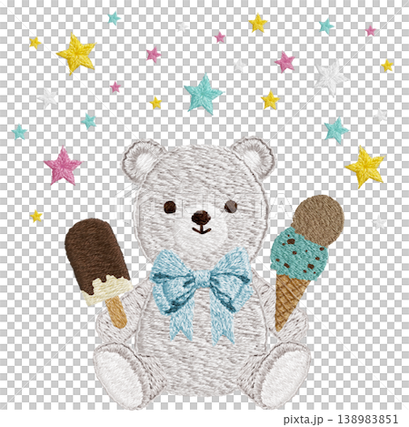 【シロクマとアイスと星】手刺繍イラスト素材 138983851
