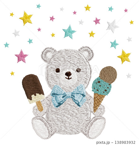 【シロクマとアイスと星】手刺繍イラスト素材 138983932