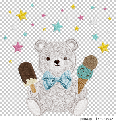 【シロクマとアイスと星】手刺繍イラスト素材 138983932