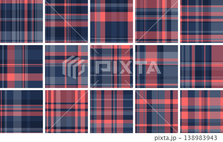 Plaid pack for casual American fashion and Independence Day decor. Vector patterns ideal for shirts, jackets, blankets, scarves, and lifestyle projects. 138983943
