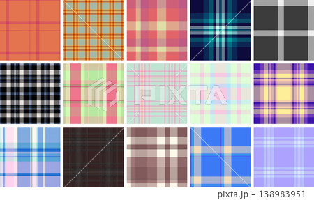 Plaid bundle for Independence Day celebrations and casual fashion. Vector patterns enhance shirts, jackets, blankets, scarves, and home decor. 138983951