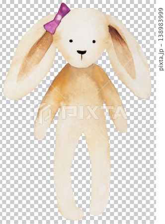 Watercolor pastel bunny with pink bow, beige rabbit with long ears, illustration for baby shower Watercolor pastel bunny with pink bow, beige rabbit with long ears, illustration for baby shower 138983999