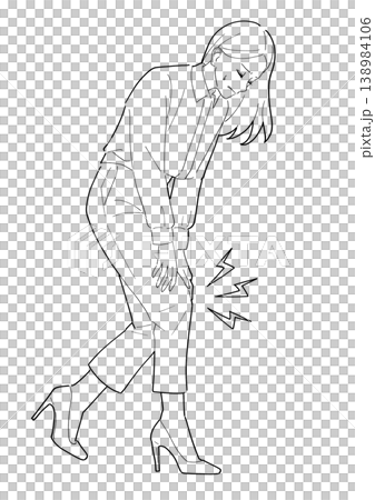 Knee pain, woman, black and white illustration 138984106