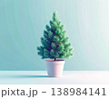 Live Christmas tree. Christmas tree in a garden pot on a white background. Christmas mockup. 138984141