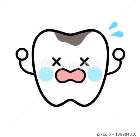 虫歯がある歯のキャラクターのイラスト　痛い　汚れ 138984810