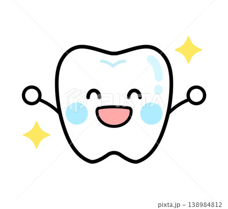 喜ぶ歯のキャラクターのイラスト　ピカピカ　クリーニング　健康 138984812