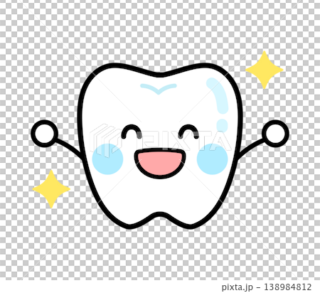 喜ぶ歯のキャラクターのイラスト　ピカピカ　クリーニング　健康 138984812