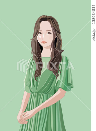 ロングウエーブヘアーの若い女性イラスト ロングウエーブヘアーの若い女性イラスト 138984835