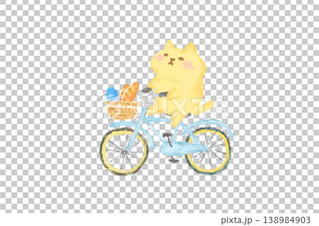 自転車に乗ってお買い物中のかわいい猫　水彩イラスト素材 138984903