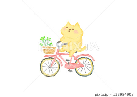 自転車に乗って楽しむかわいい猫 水彩イラスト素材 自転車に乗って楽しむかわいい猫 水彩イラスト素材 138984908
