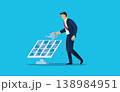 Businessman watering a solar panel plant for green energy investment concept. 138984951