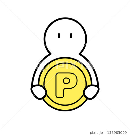Pのマークを掲げるシンプルなキャラクターのイラスト　カラー 138985099
