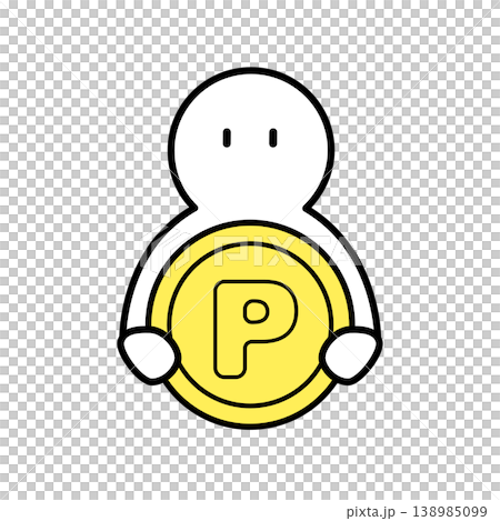 Pのマークを掲げるシンプルなキャラクターのイラスト　カラー 138985099