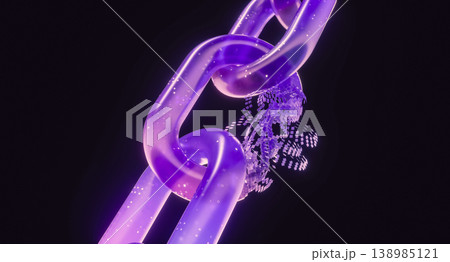 Abstract glowing digital chain with data pixels, future of network security concept. 3d rendering 138985121