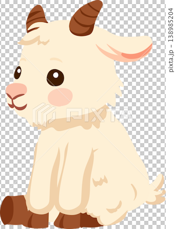 a cute baby goat character sitting calmly for kids projects, nursery decor, and educational materials 138985204