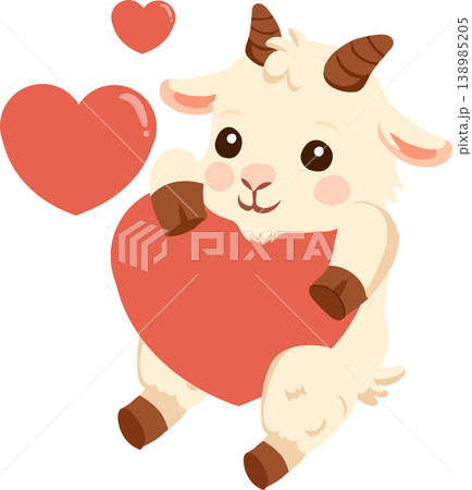 adorable goat character holding heart cartoon animal illustration for valentine card kids design and cute mascot concept 138985205