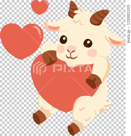 adorable goat character holding heart cartoon animal illustration for valentine card kids design and cute mascot concept 138985205