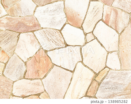 明るい白茶色の乱張りした乱形の敷石の表面の背景画像 138985282