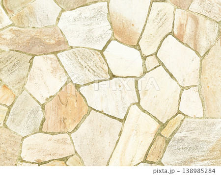 薄黄色の乱張りした乱形の敷石の表面の背景画像 138985284