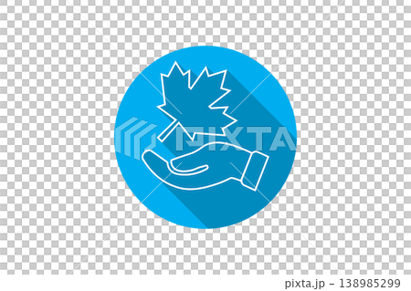 Maple Leaf in Hand Icon, Blue Flat Design Symbolizing Nature Care, Environmental Protection and Canada Concept Maple Leaf in Hand Icon, Blue Flat Design Symbolizing Nature Care, Environmental Protection and Canada Concept 138985299