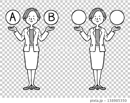 選項 A 和 B：職業婦女 2，全身像，向量圖（單色） 138985350