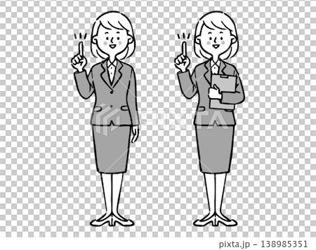 Female office worker explaining points - full body - vector (monochrome) 138985351