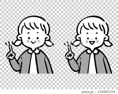 女孩指向，上半身，向量圖（單色） 138985354