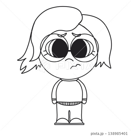A black-and-white line art girl character suitable as a coloring page. 138985401