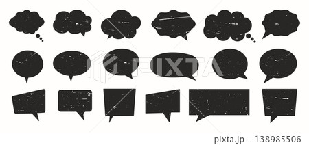 Set of black speech bubbles and communication callouts with distressed texture Set of black speech bubbles and communication callouts with distressed texture 138985506