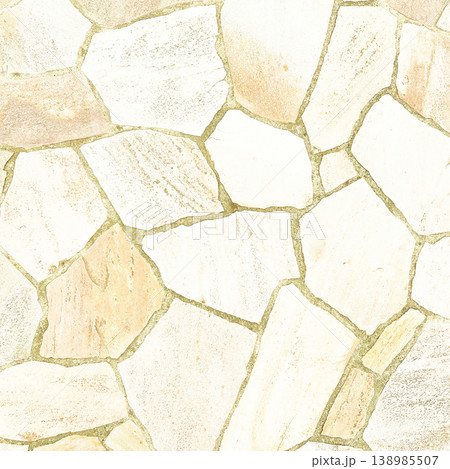 淡く明るい薄黄色の乱張りした乱形の敷石の表面の正方形の背景画像 138985507