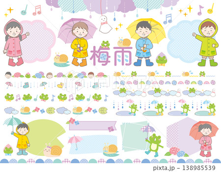 梅雨の飾り罫やフレームのイラストセット 梅雨の飾り罫やフレームのイラストセット 138985539