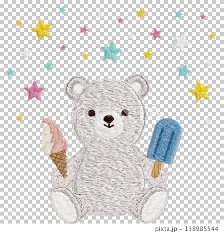 【シロクマとアイスと星】手刺繍イラスト素材 【シロクマとアイスと星】手刺繍イラスト素材 138985544
