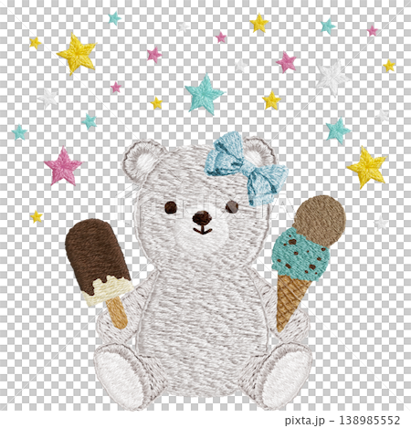 [Polar Bear, Ice Cream, and Stars] Hand-embroidered illustration material 138985552