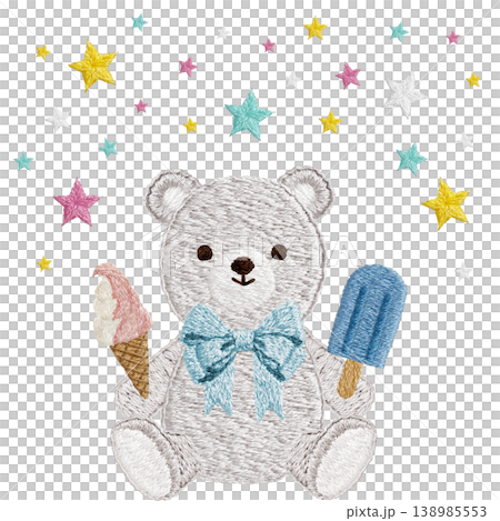 [Polar Bear, Ice Cream, and Stars] Hand-embroidered illustration material 138985553