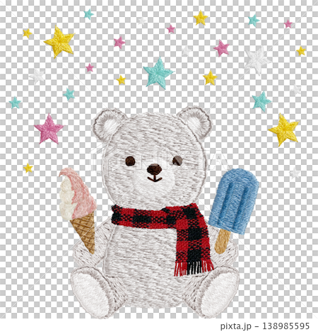 【シロクマとアイスと星】手刺繍イラスト素材 【シロクマとアイスと星】手刺繍イラスト素材 138985595