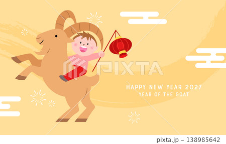 Child horseback riding zodiac goat Child horseback riding zodiac goat 138985642