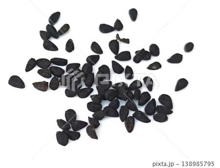 Black cumin seeds pile isolated on white background 138985795