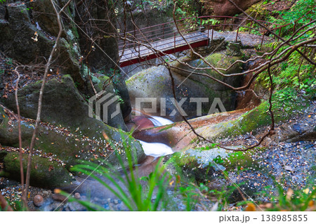 【日本の滝百選】晩秋の寂地峡五龍の滝　渓流と遊歩道4　山口県岩国市 138985855