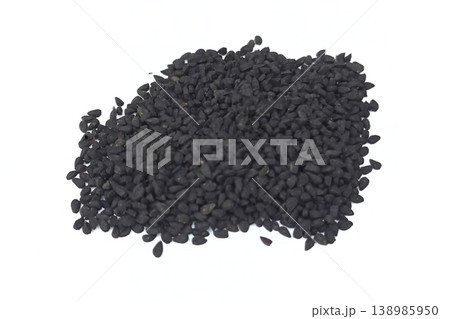 Black cumin seeds pile isolated on white background 138985950