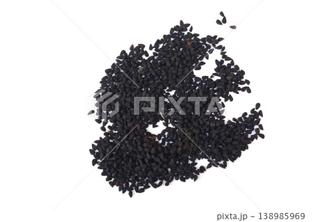 Black cumin seeds pile isolated on white background Black cumin seeds pile isolated on white background 138985969