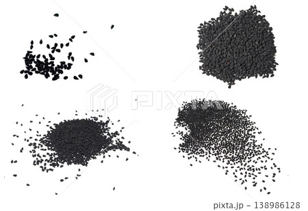 Black cumin seeds pile isolated on white background 138986128