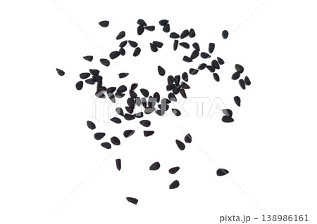 Black cumin seeds pile isolated on white background Black cumin seeds pile isolated on white background 138986161