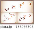 Set of three ink wash paintings of various birds in flight in vintage style. Traditional oriental ink painting sumi-e, u-sin, go-hua. Hieroglyph - happiness. 138986308