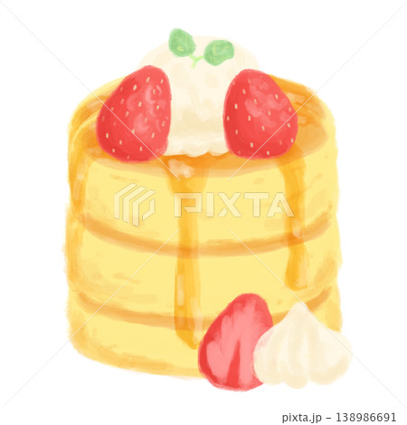 厚みのあるふわふわ苺パンケーキのイラスト 厚みのあるふわふわ苺パンケーキのイラスト 138986691